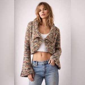 Free People Y2K Chunky Knit Shrug Cardigan Wool Blend Flare Sleeves